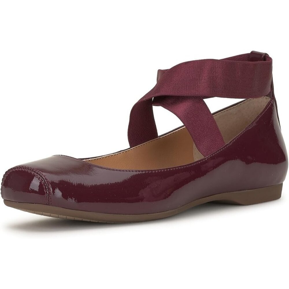 Jessica Simpson Women Berrilicious Faux Leather Ankle Cross Elastic Ballet Flats